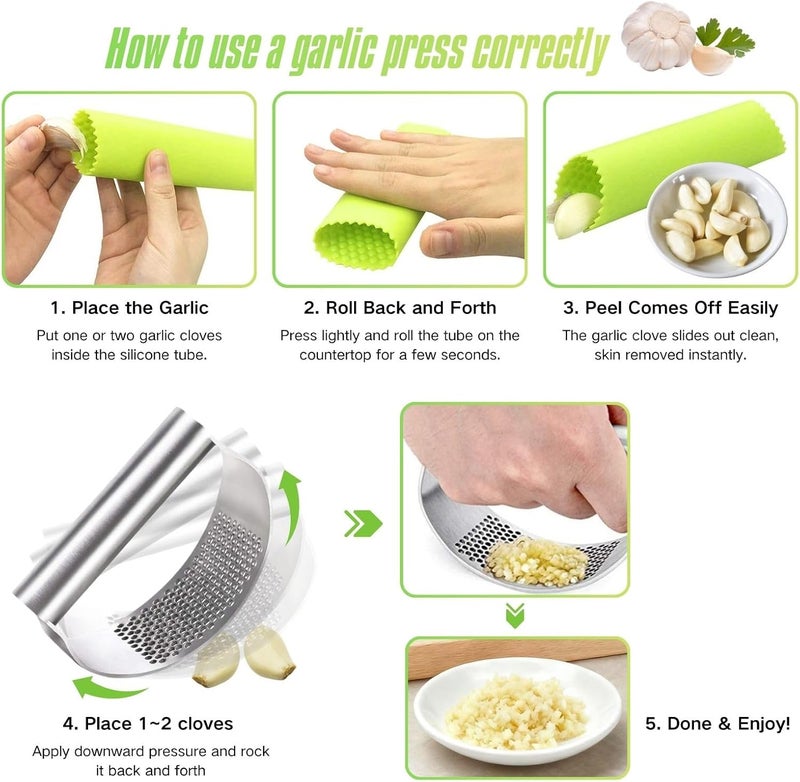 BOKKY Stainless Steel Garlic Press Rocker with Bottle Opener, 304 Heavy Duty Garlic Mincer & Crusher Tool with Peeler and Cleaning Brush, Easy-Clean Garlic Chopper Kitchen Gadget - Image 4
